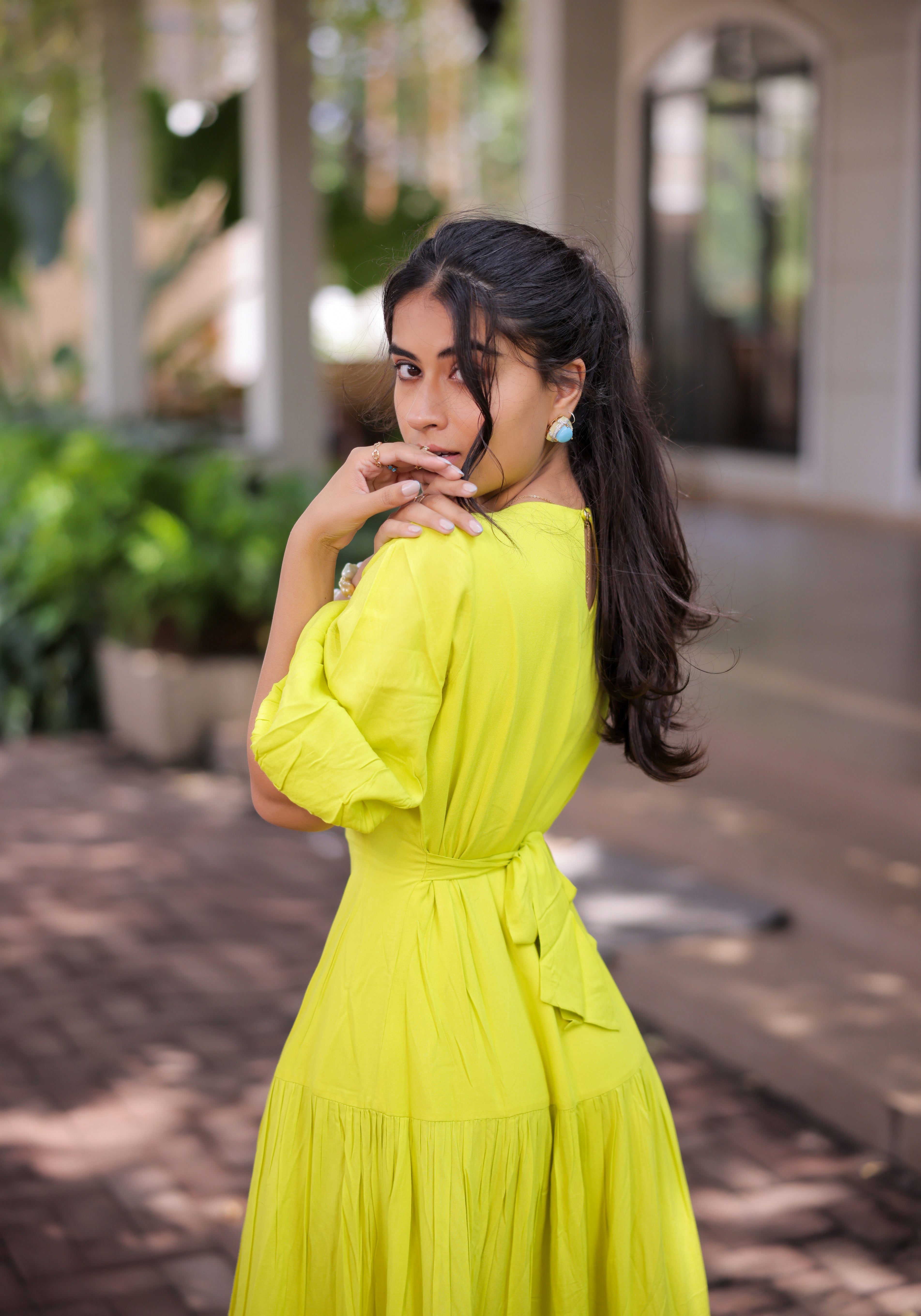 Lime Green Tiered Maxi Dress