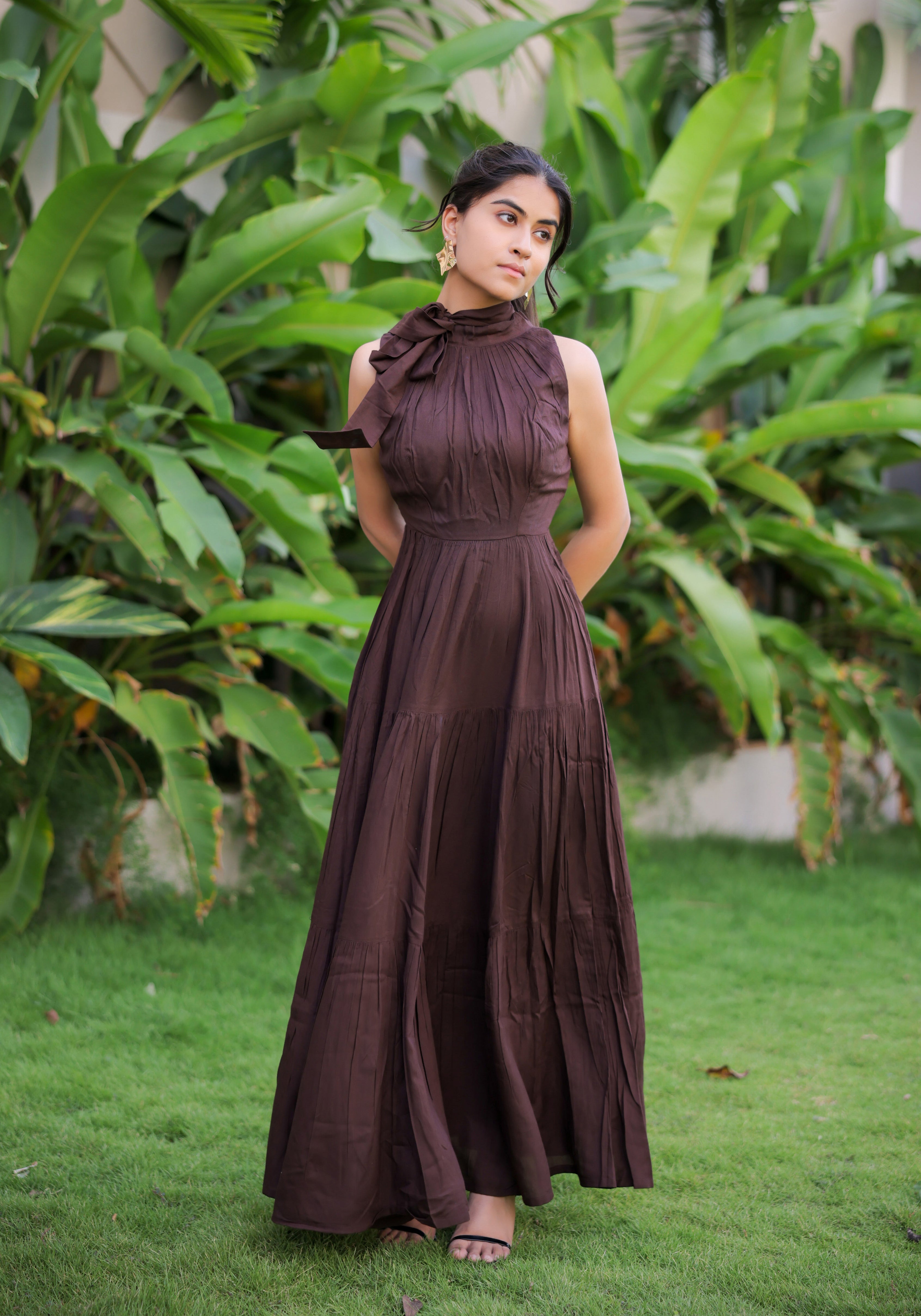 Dark Brown Tiered Maxi Dress