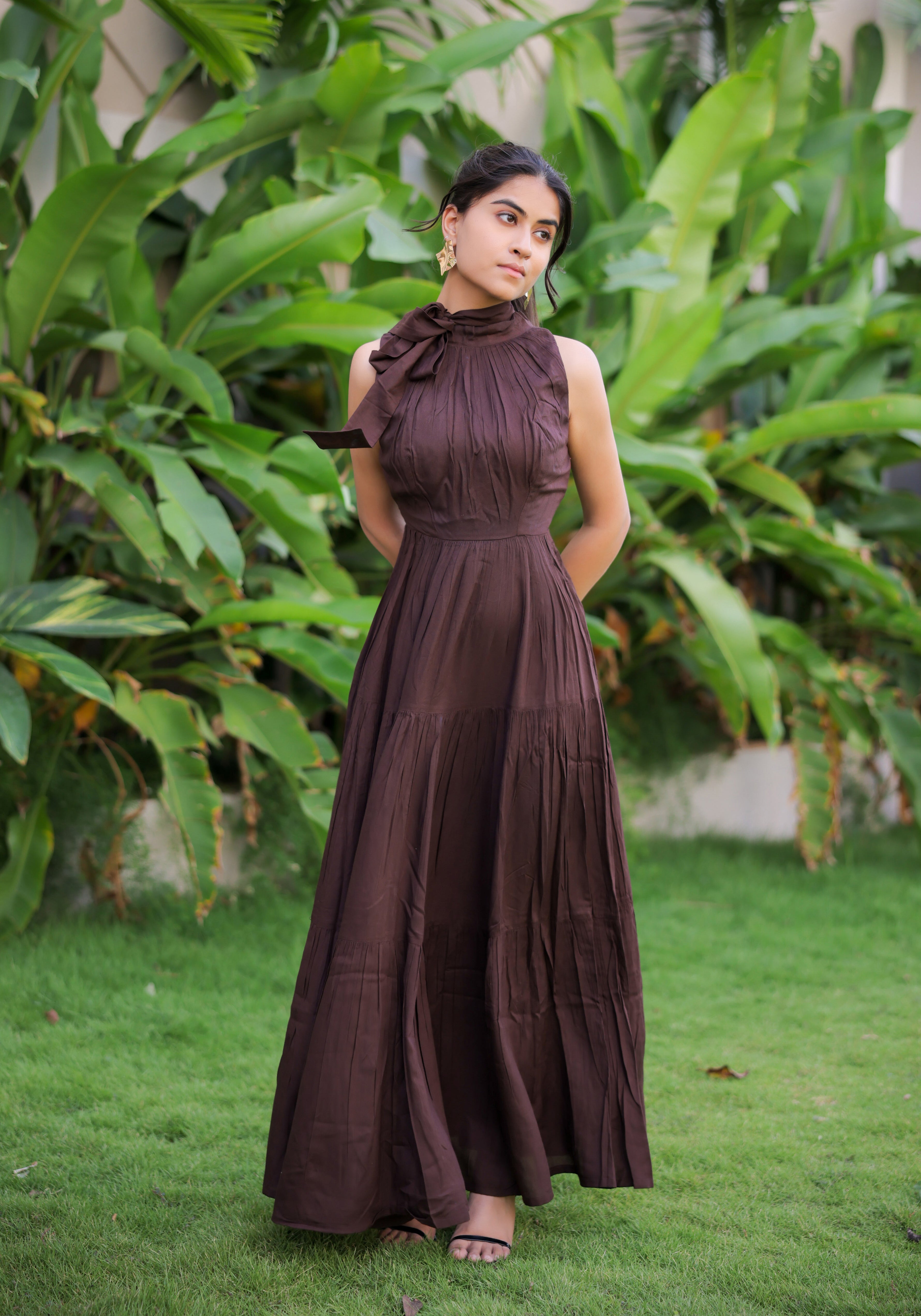 Dark Brown Tiered Maxi Dress