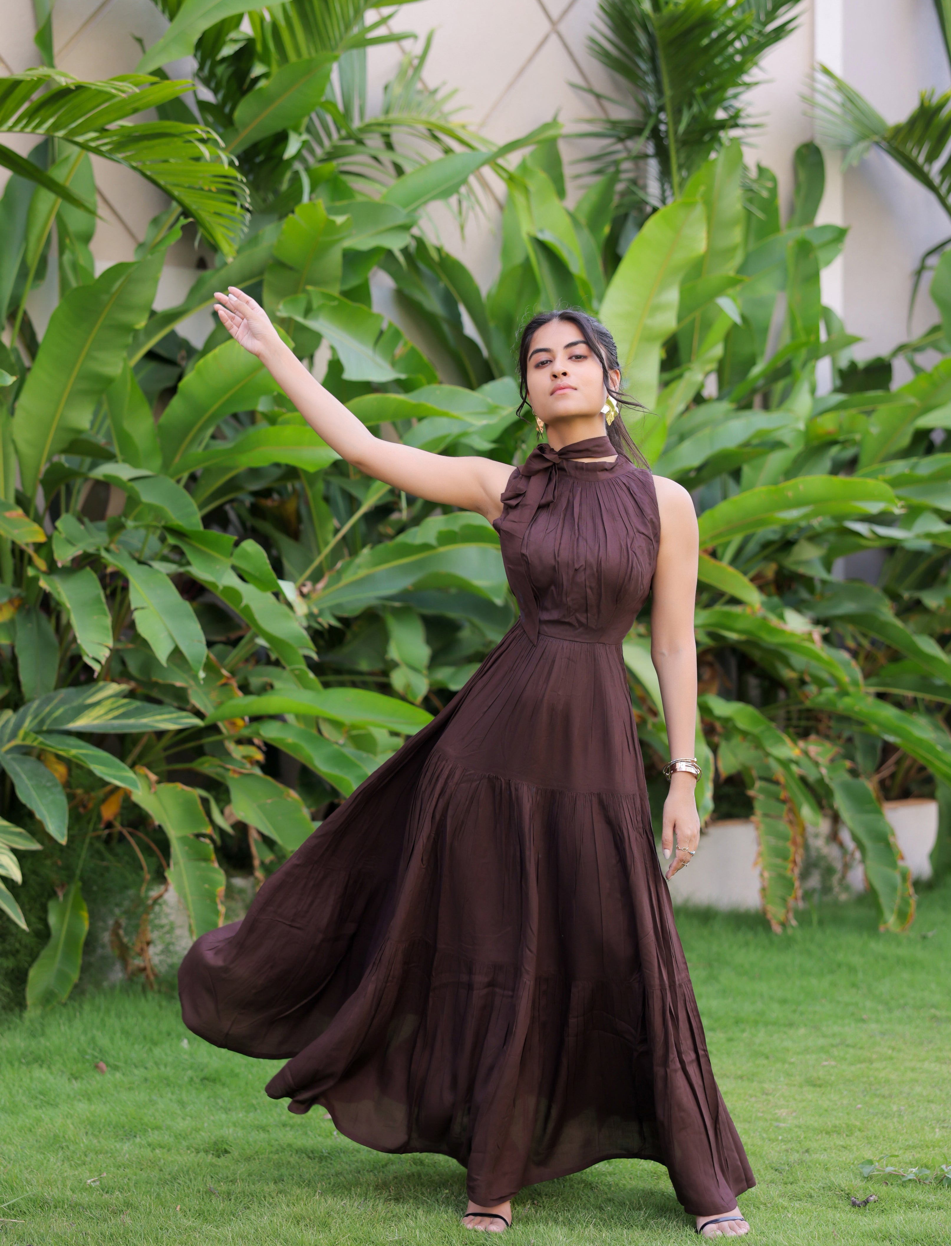 Dark Brown Tiered Maxi Dress
