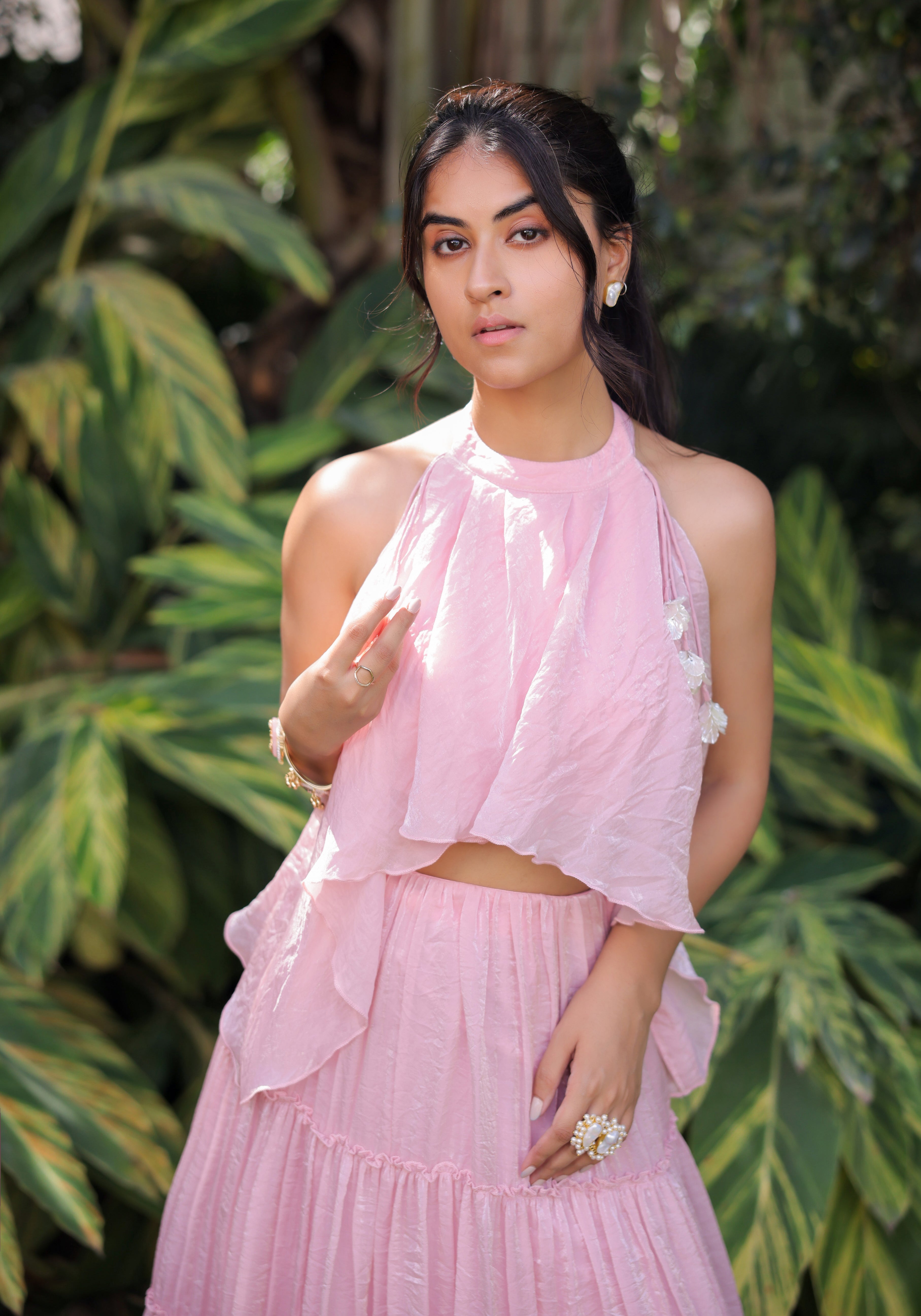 Pastel Pink tiered Skirt Set