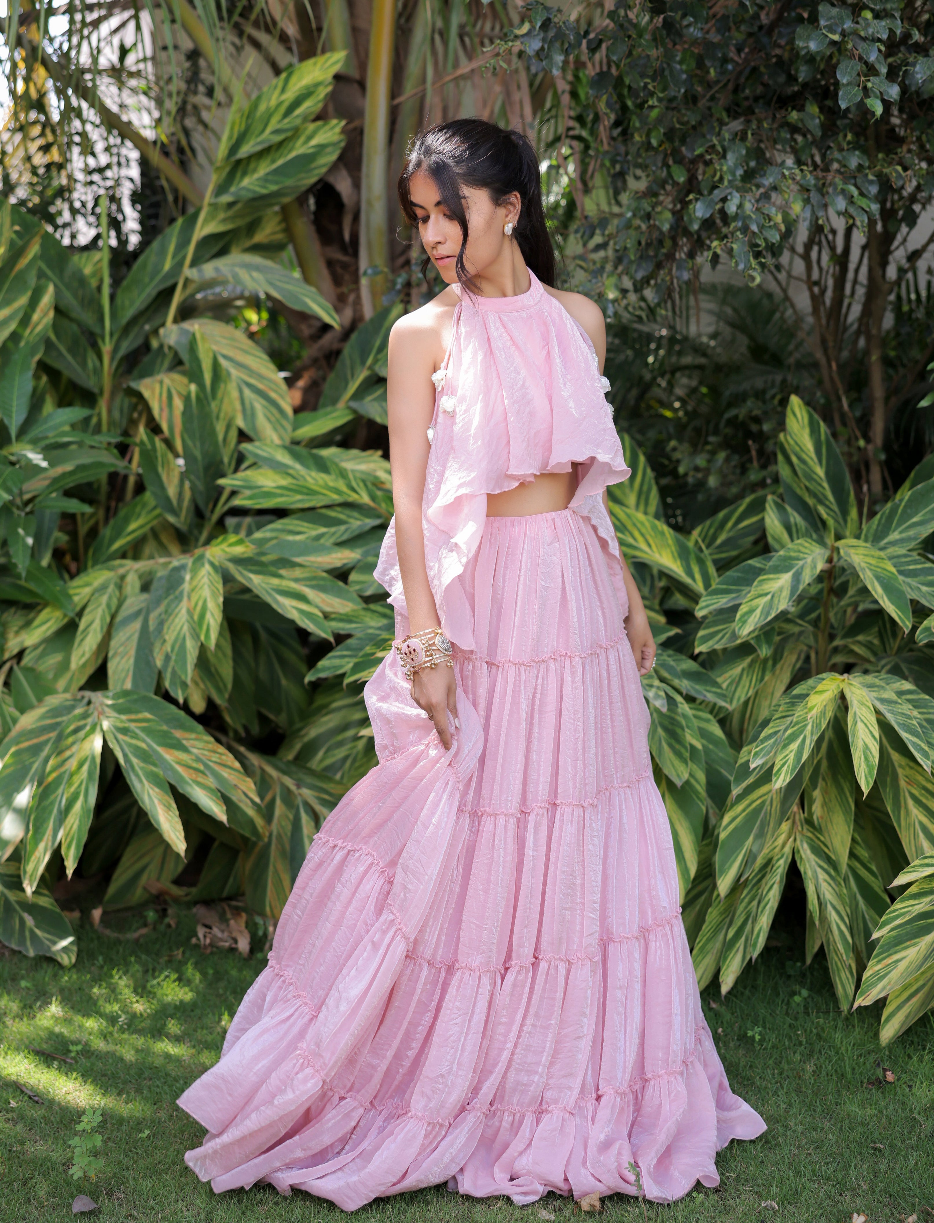 Pastel Pink tiered Skirt Set