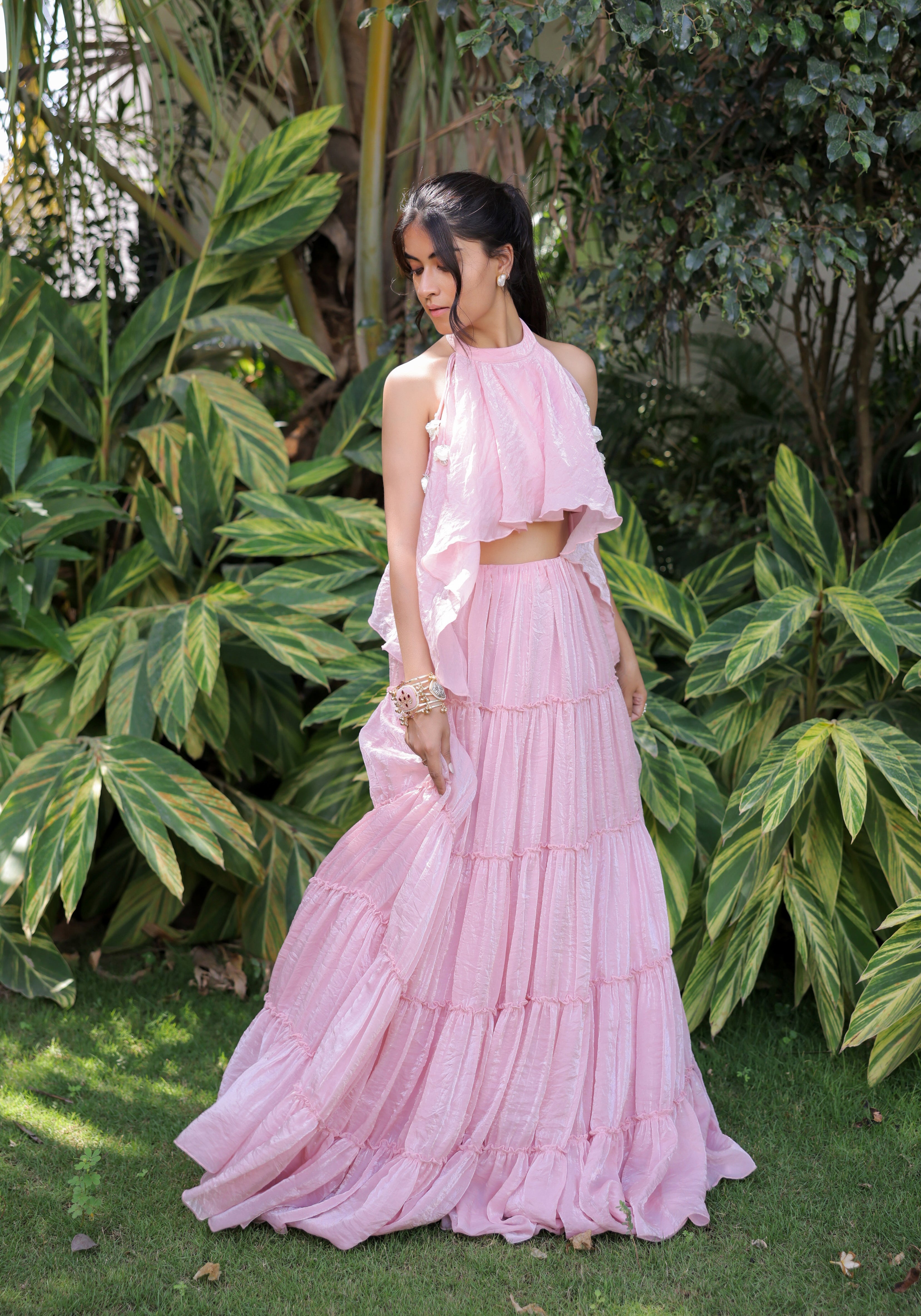 Pastel Pink tiered Skirt Set