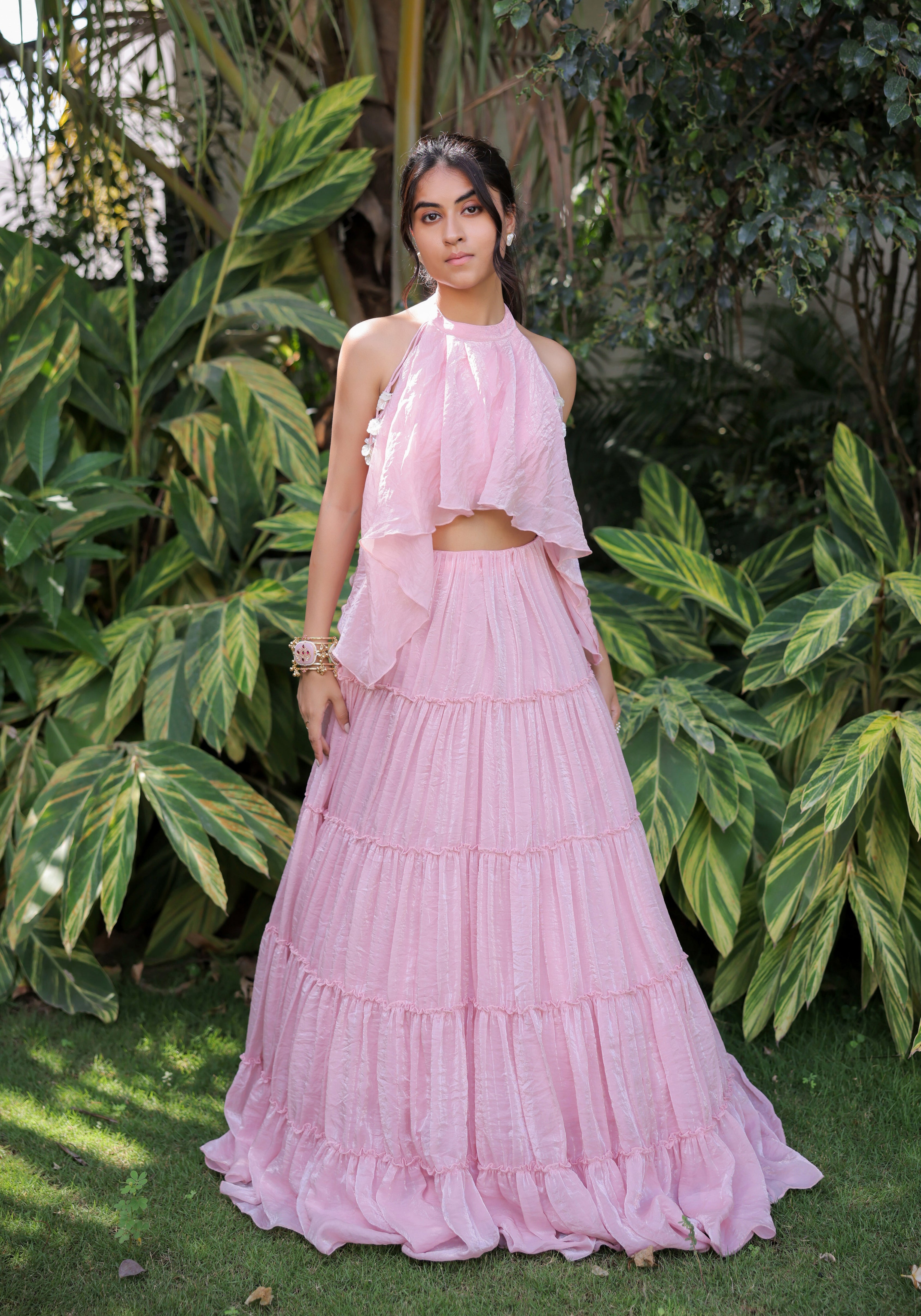 Pastel Pink tiered Skirt Set