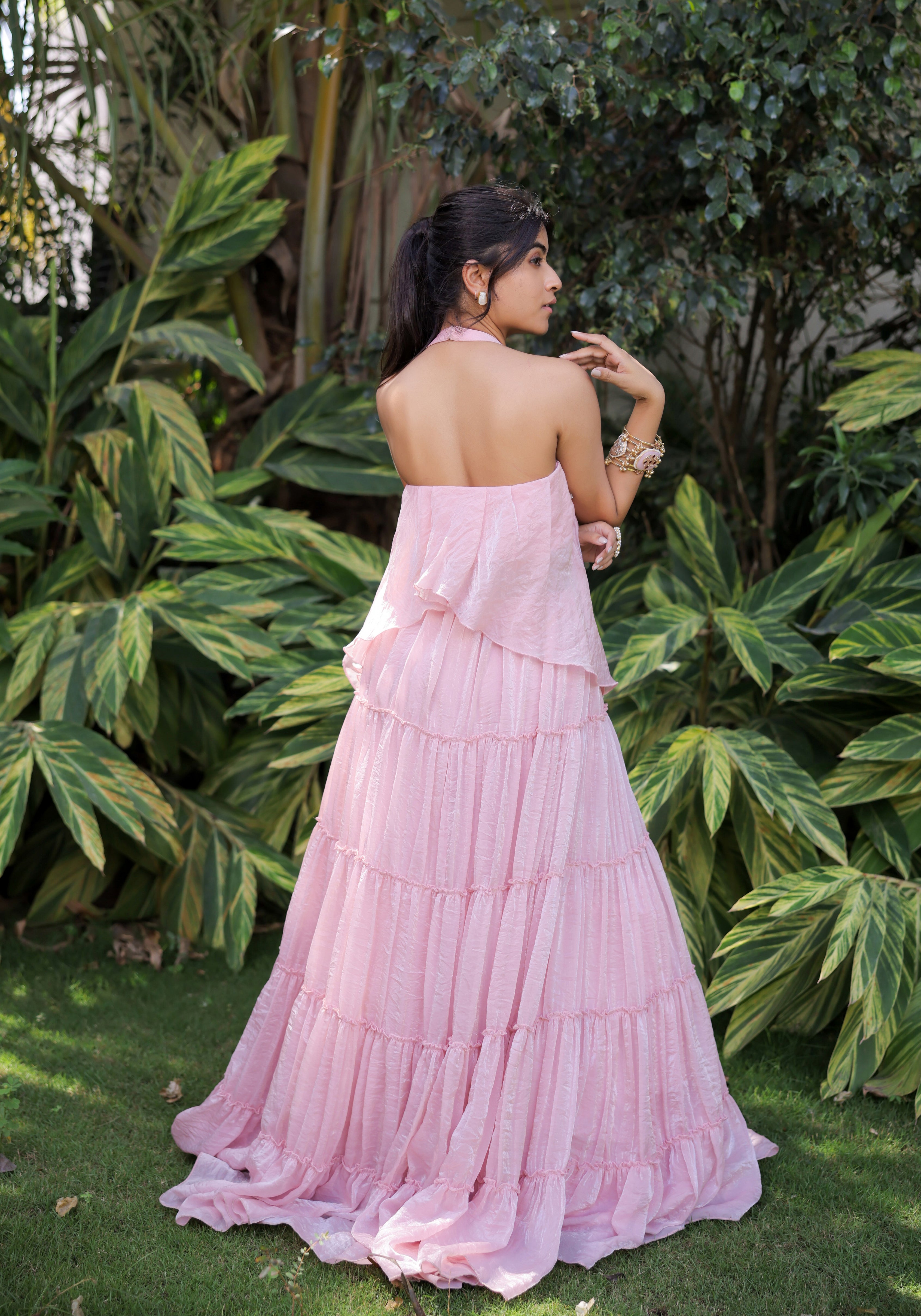 Pastel Pink tiered Skirt Set