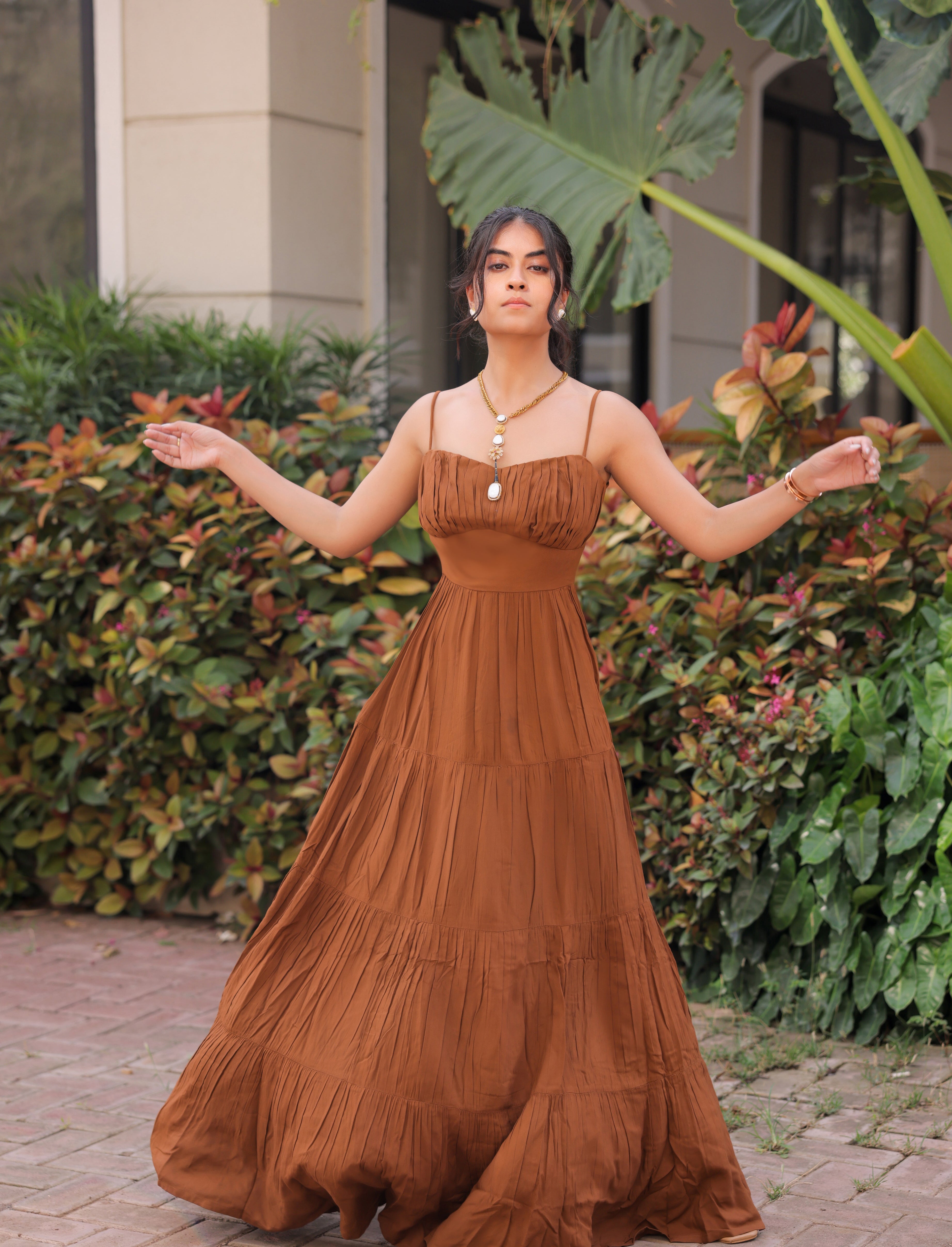 Brown Tiered Maxi Dress