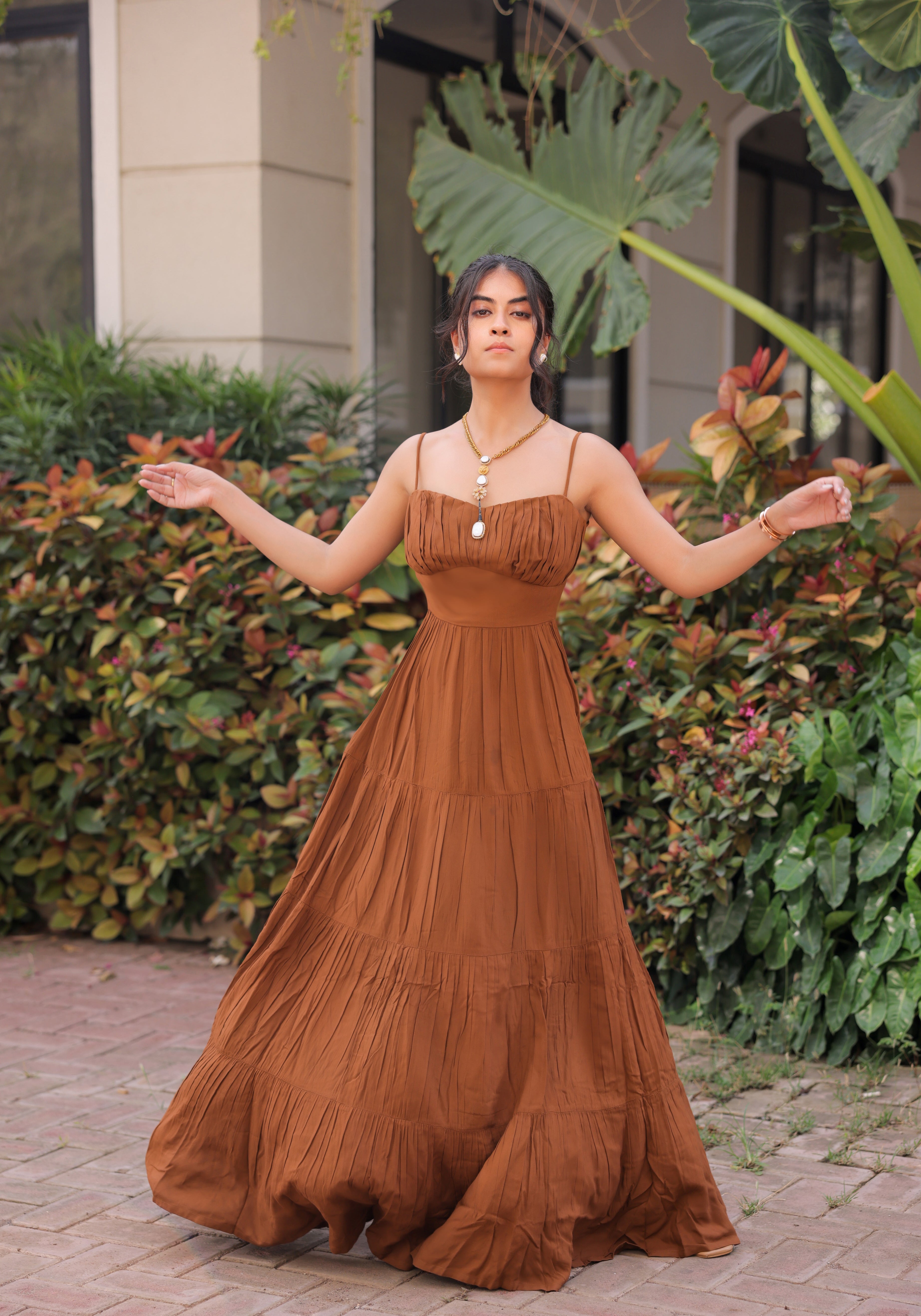 Brown Tiered Maxi Dress
