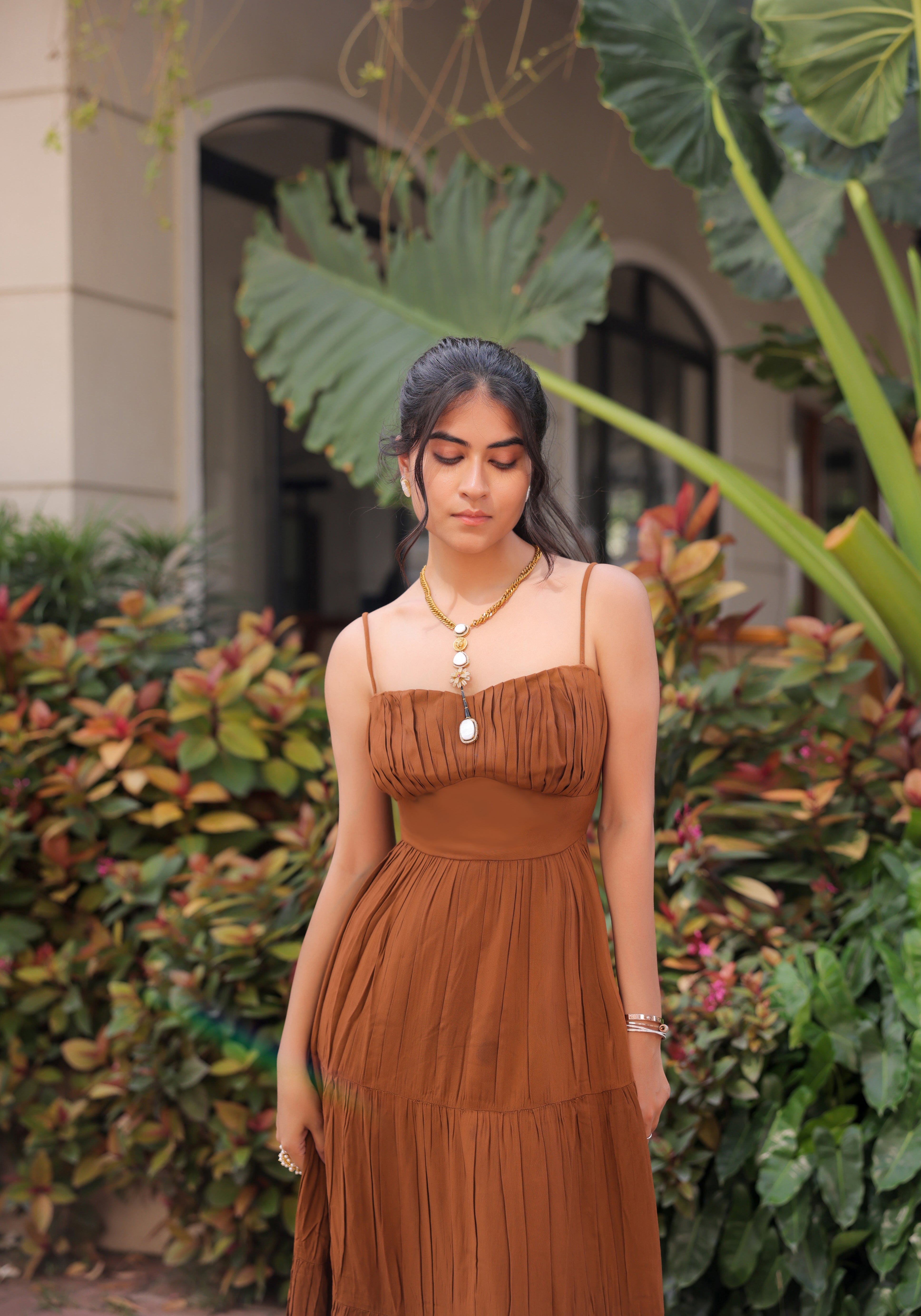 Brown Tiered Maxi Dress