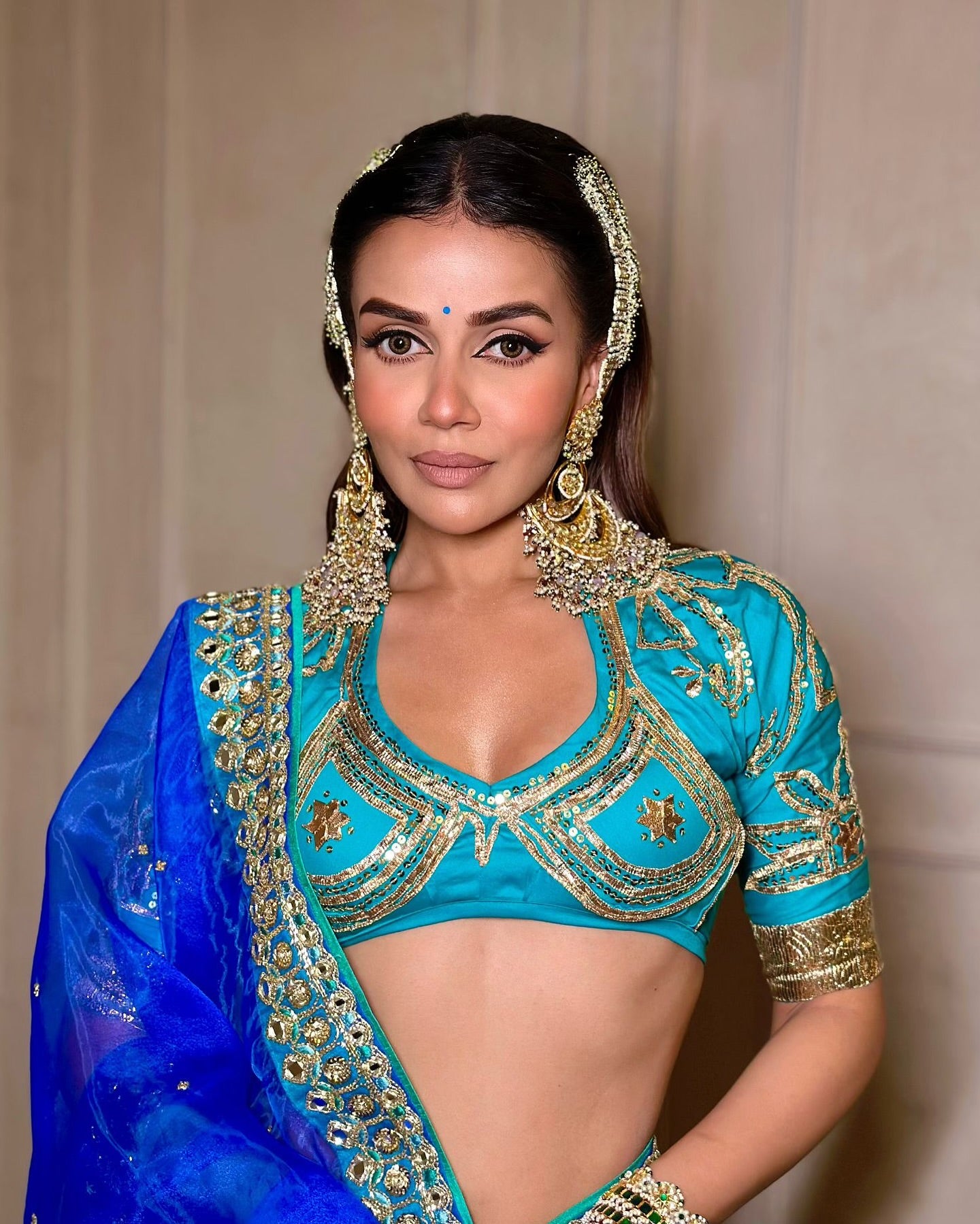 Blue Embroidered Organza Saree Set