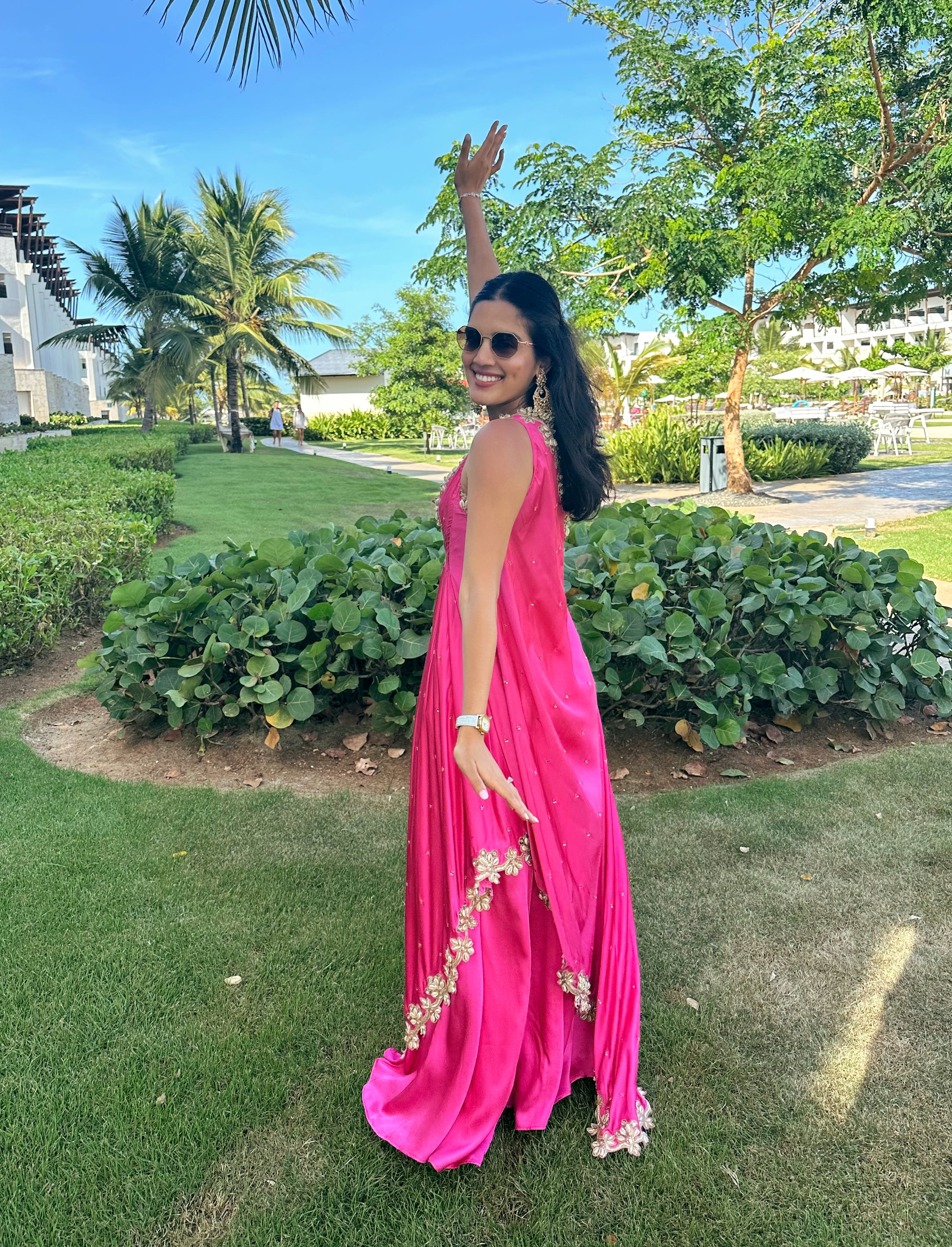 Pink Mirror and Cowrie Embroidered Cape Set