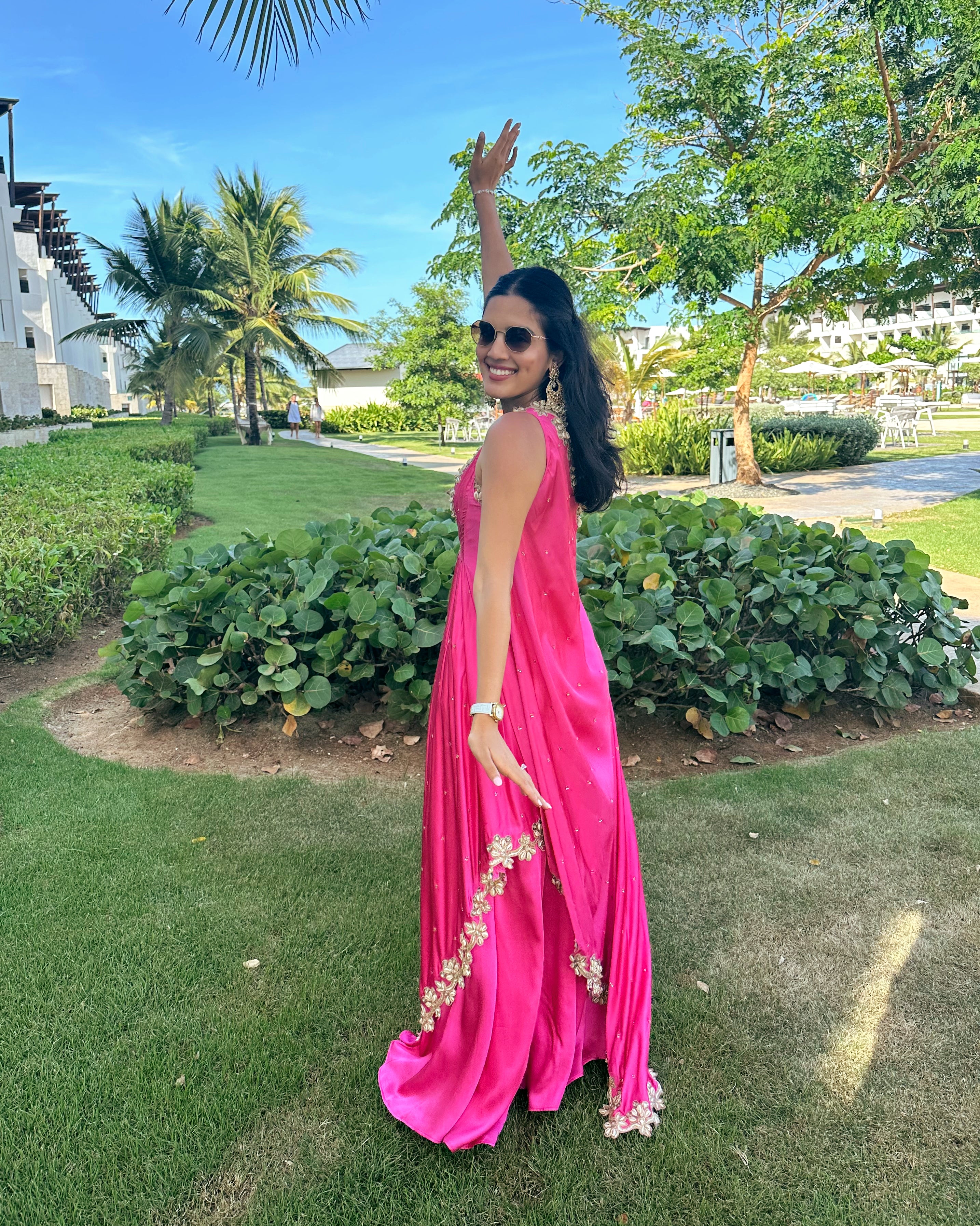 Pink Mirror and Cowrie Embroidered Cape Set