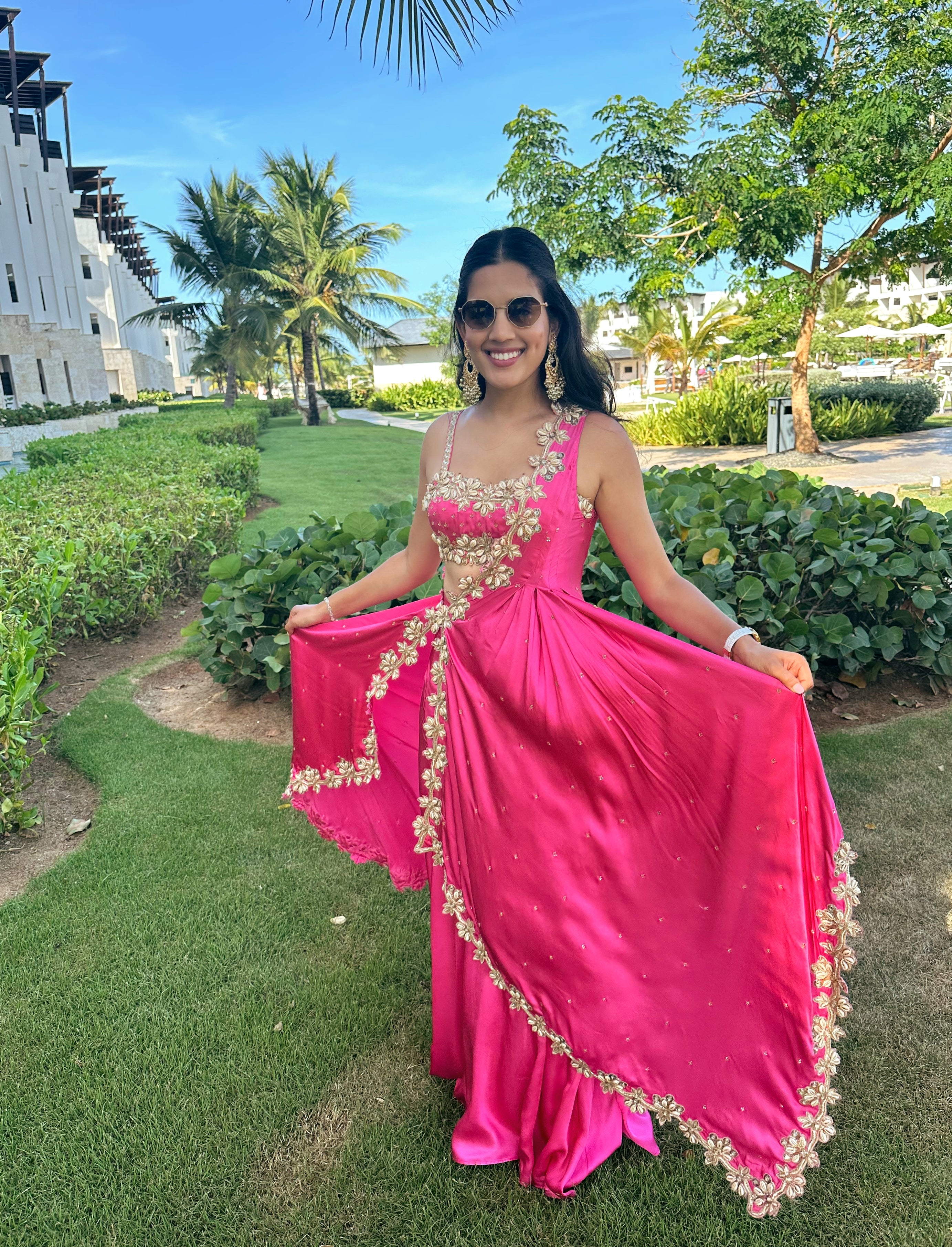 Pink Mirror and Cowrie Embroidered Cape Set