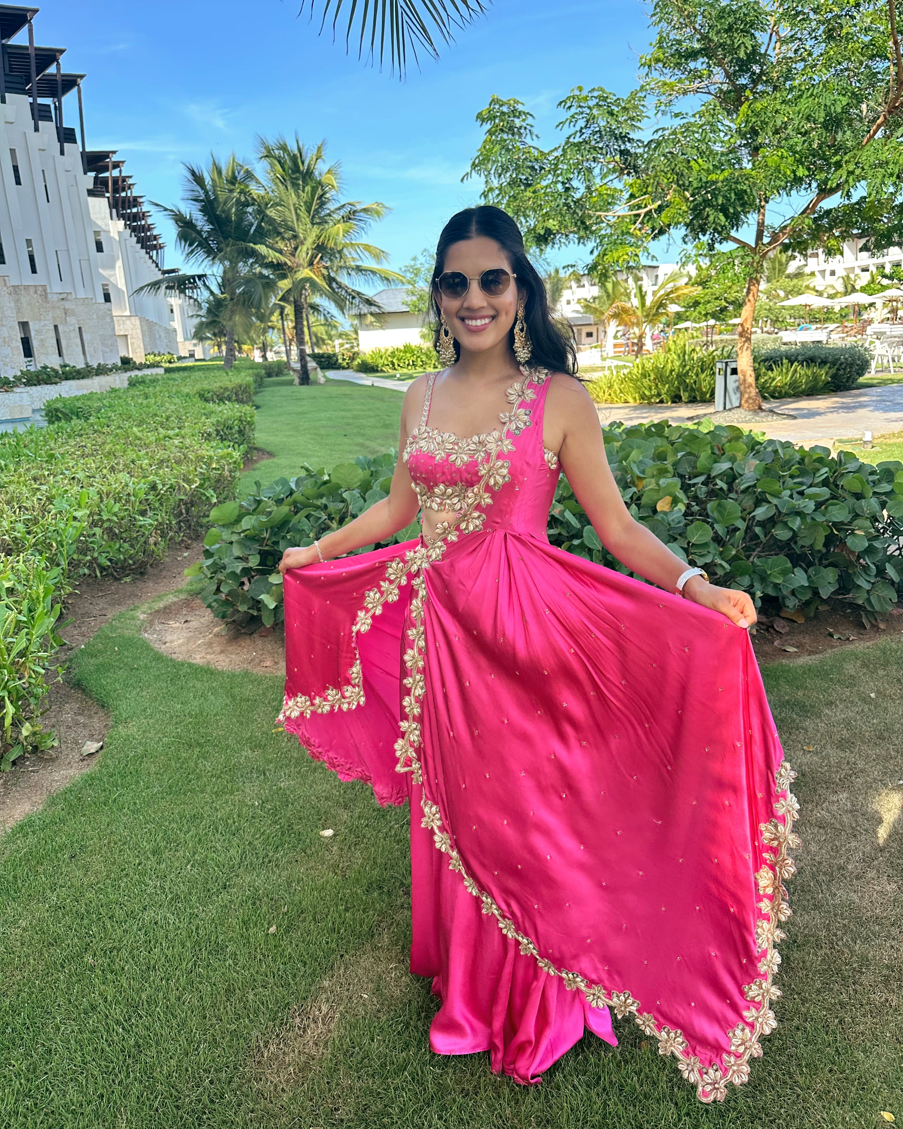 Pink Mirror and Cowrie Embroidered Cape Set
