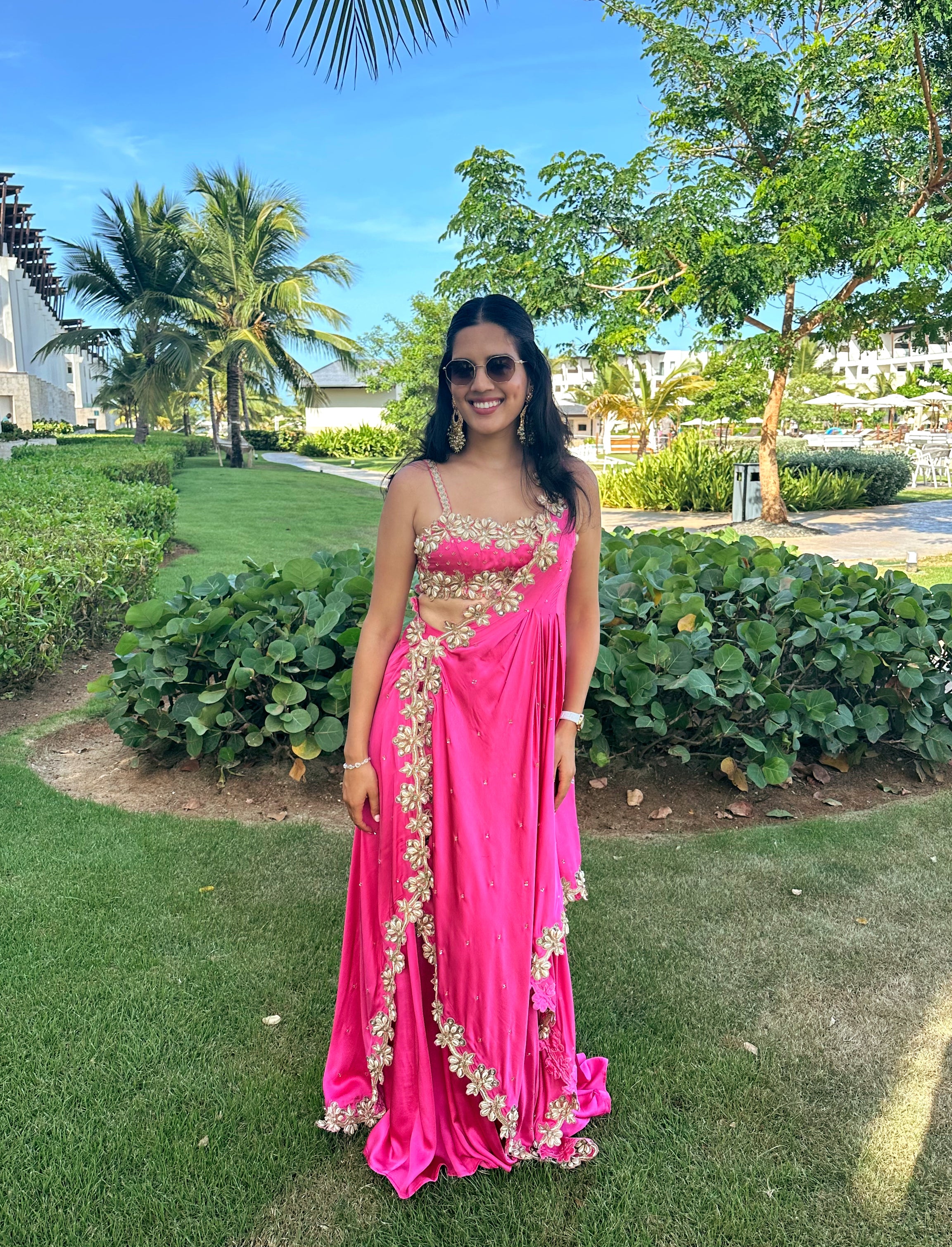 Pink Mirror and Cowrie Embroidered Cape Set