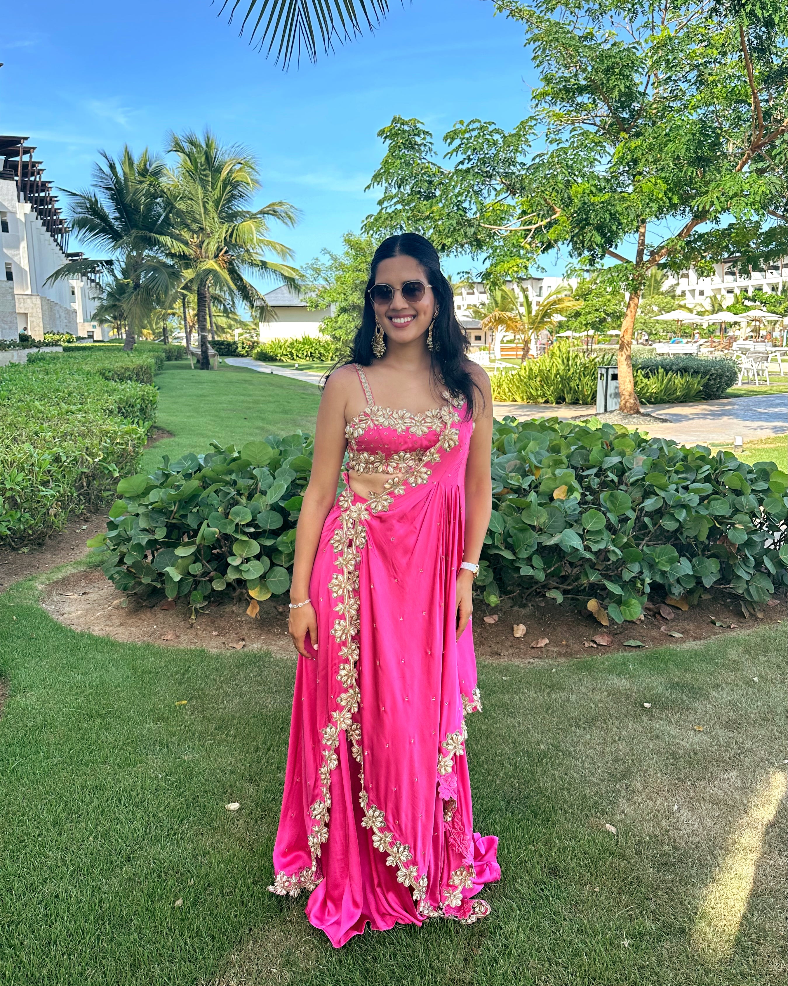 Pink Mirror and Cowrie Embroidered Cape Set