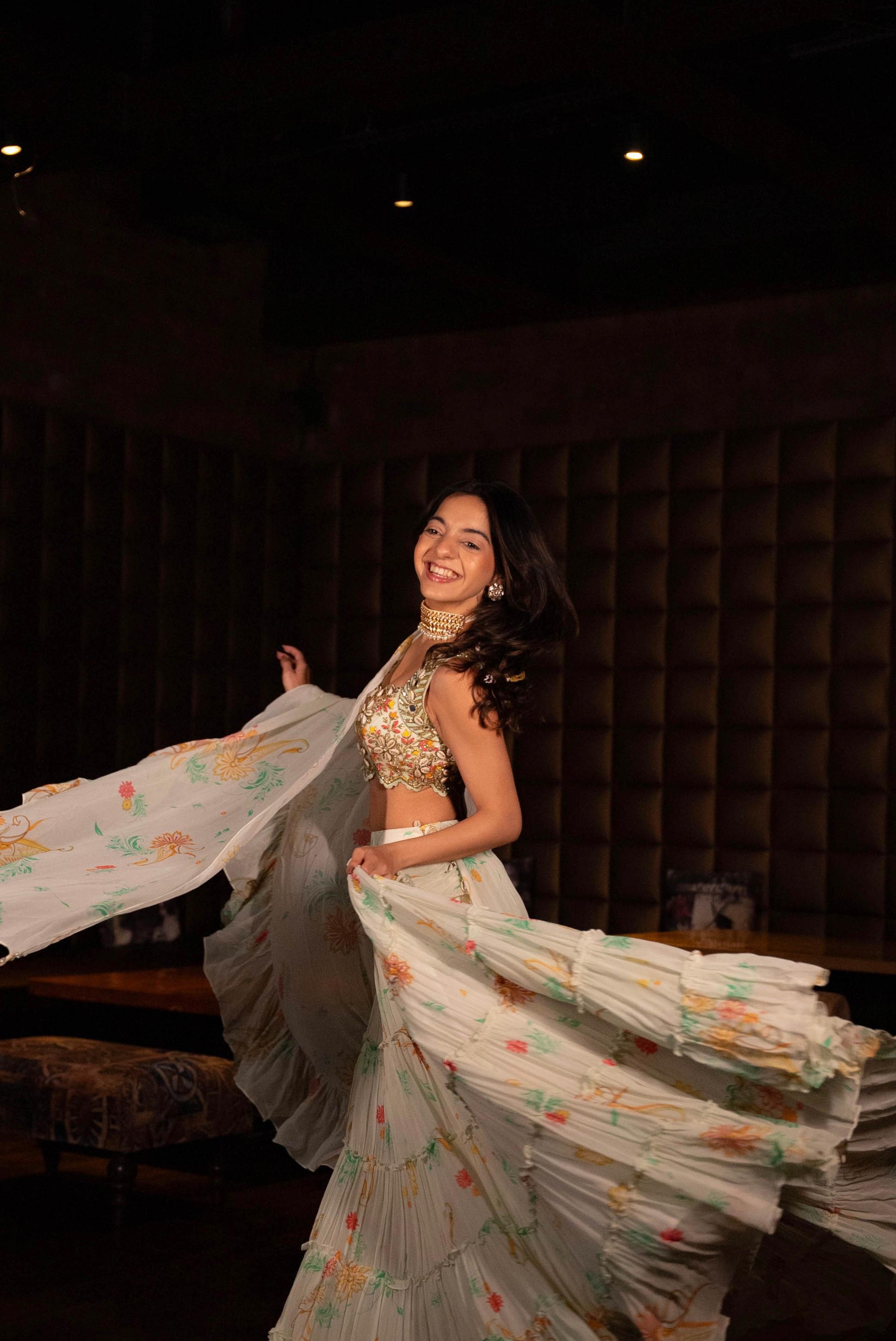 White Printed Tiered Lehenga Set