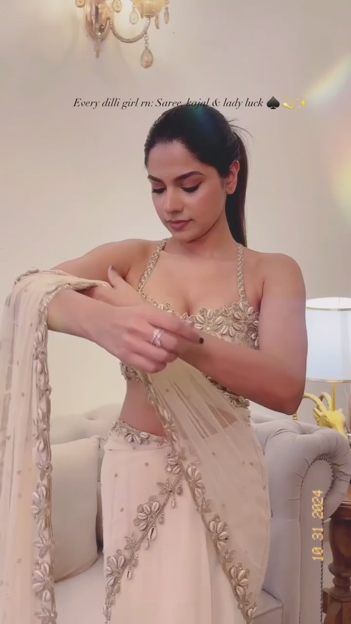 Cream Embroidered Mumtaz Saree Set